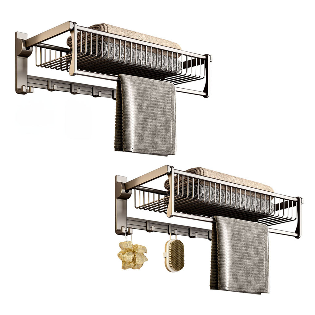 SOGA 2X 50cm Wall-Mounted Double Pole Towel Holder Bathroom Organiser Rail Hanger with Hooks
