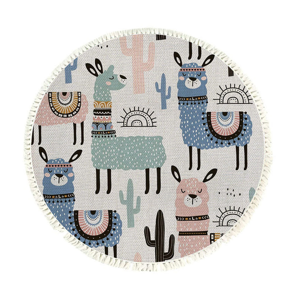 NNEAGS 120cm Alpaca Cactus Pattern Rug Desert Animals Non-Slip Round Area Rugs for Living Room Dining Room