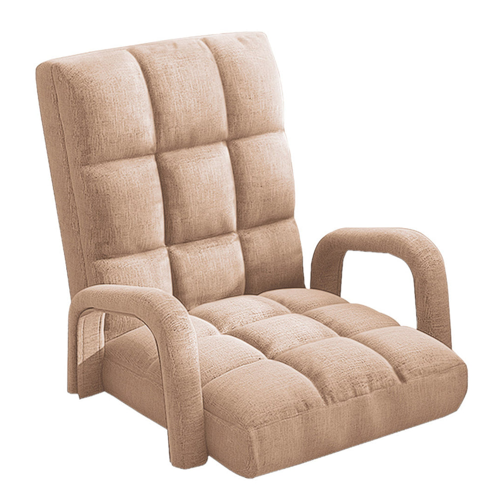 NNEAGS Foldable Lounge Cushion Adjustable Floor Lazy Recliner Chair with Armrest Khaki-0