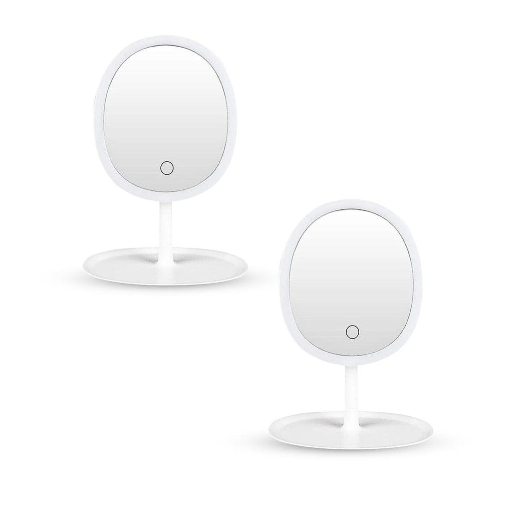 NNEAGS 2X 26cm White Oval Smart LED Makeup Bedroom Table Vanity Mirror Tricolor Adjustable Light