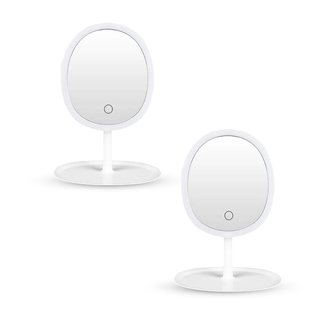 NNEAGS 2X 26cm White Oval Smart LED Makeup Bedroom Table Vanity Mirror Tricolor Adjustable Light