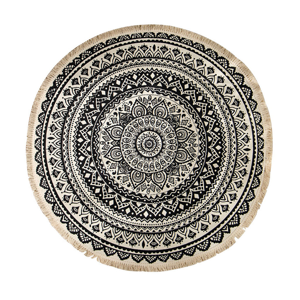 NNEAGS Black Carpet Soft Linen Bohemian Non-Slip Floor Retro Minimalist Round Rug Home Decor with Tassels