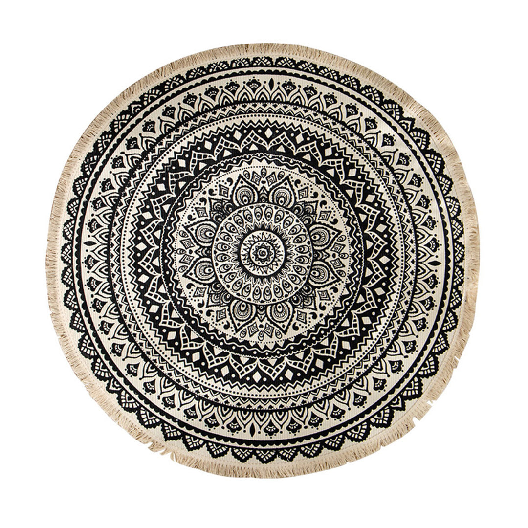 NNEAGS Black Carpet Soft Linen Bohemian Non-Slip Floor Retro Minimalist Round Rug Home Decor with Tassels