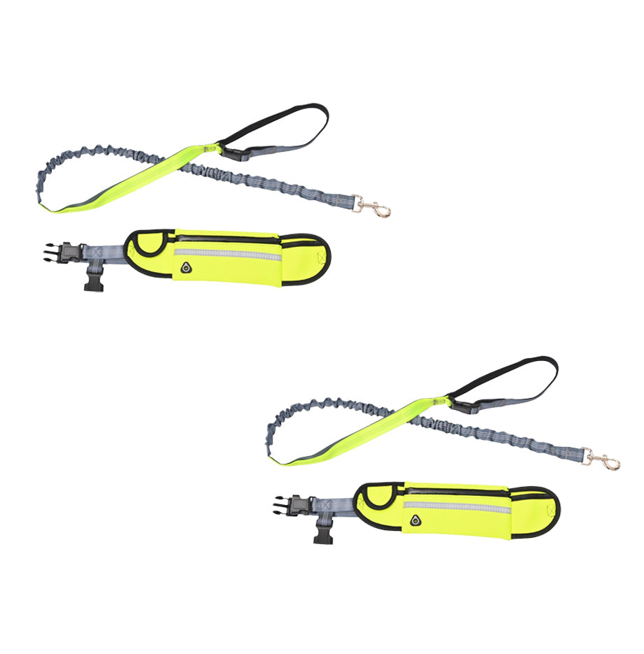 NNEAGS 2X Yellow Adjustable Hands-Free Pet Leash Bag Dog Lead Walking Running Jogging Pet Essentials-0