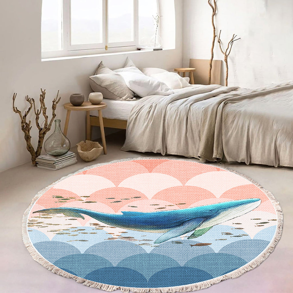 NNEAGS 2X 120cm Round Tassels Shark Print Area Rugs, Home Decor