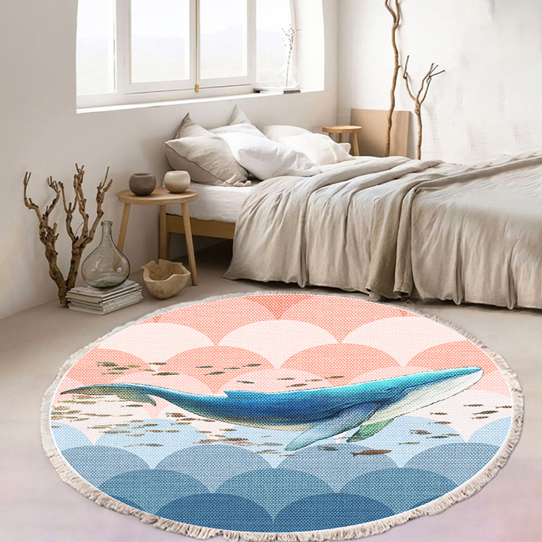 NNEAGS 2X 120cm Round Tassels Shark Print Area Rugs, Home Decor