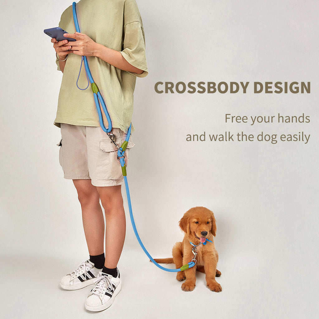 NNEAGS 220cm Multifunction Hands-Free Rope Pet Cat Dog Puppy Double Ended Leash for Walking Training Tracking Obedience Blue-1