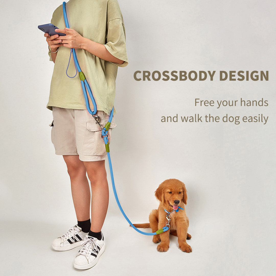 NNEAGS 220cm Multifunction Hands-Free Rope Pet Cat Dog Puppy Double Ended Leash for Walking Training Tracking Obedience Blue-1