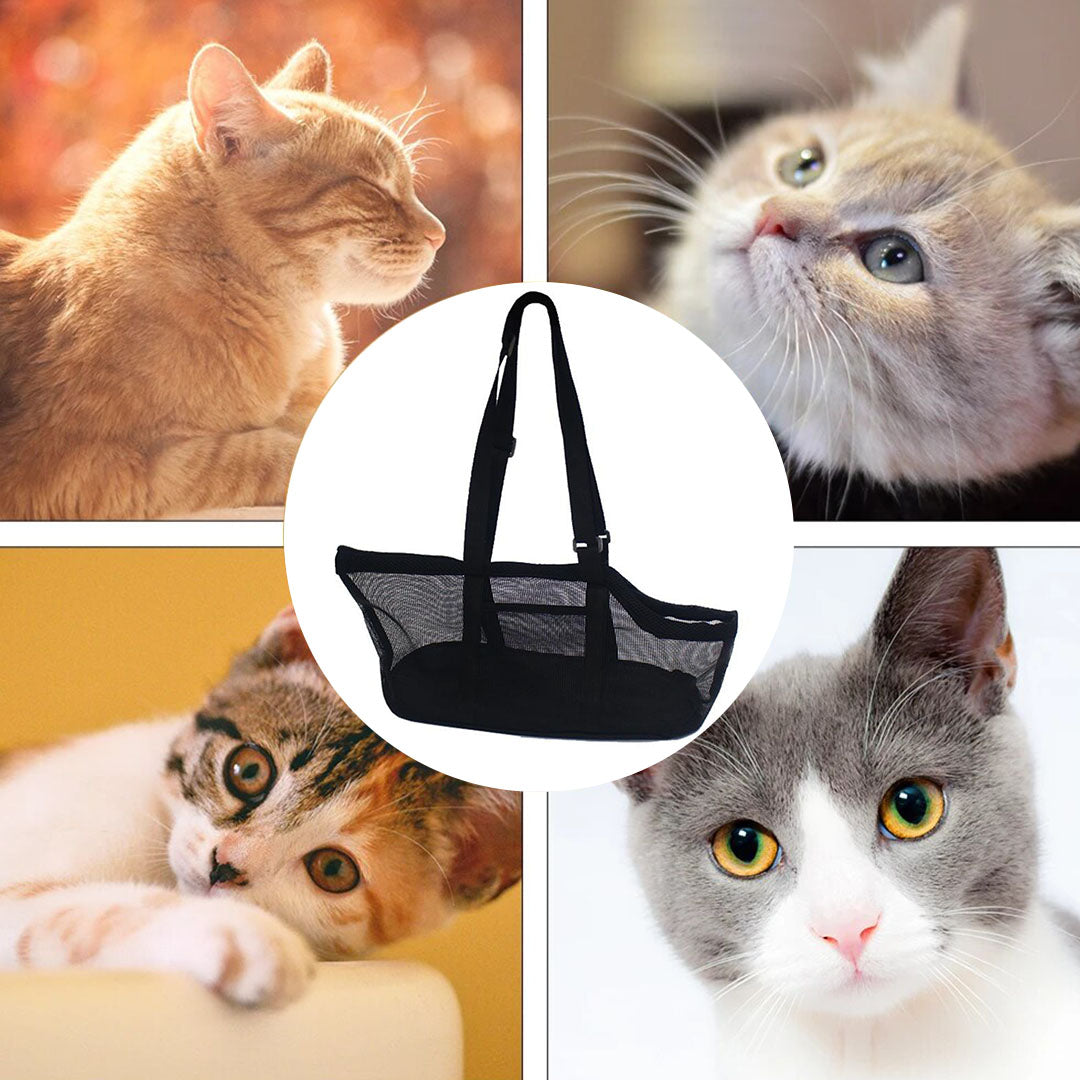 NNEAGS Black Pet Carrier Bag Breathable Net Mesh Tote Pouch Dog Cat Travel Essentials-1