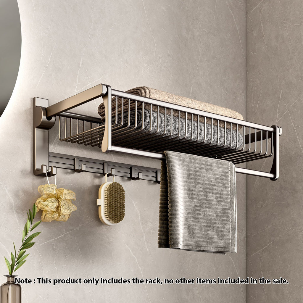 SOGA 2X 50cm Wall-Mounted Double Pole Towel Holder Bathroom Organiser Rail Hanger with Hooks