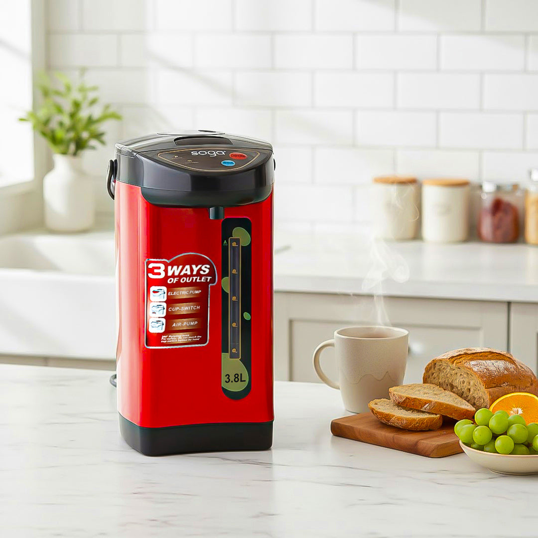 SOGA 3.8L Red Stainless Steel Electric Kettle Water Boiler with 3 Dispensing Modes