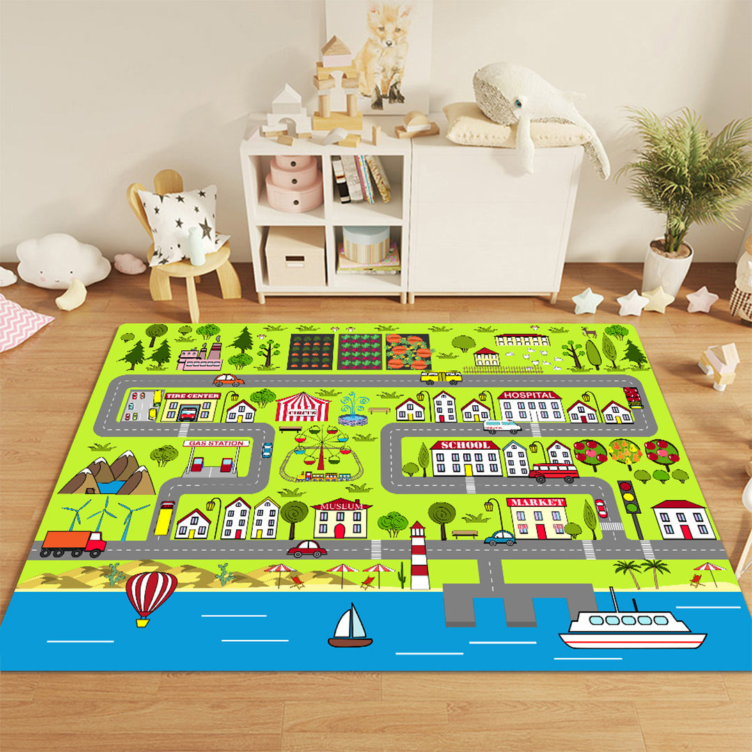 NNEAGS 2X 120cm Kids Rug Street Map Play Mat, Educational Baby Theme Park Area Rugs
