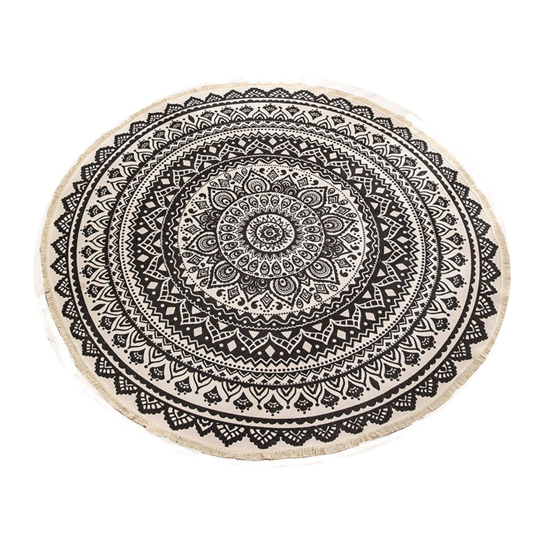 NNEAGS 2X Black Carpet Soft Linen Bohemian Non-Slip Floor Retro Minimalist Round Rug Home Decor with Tassels