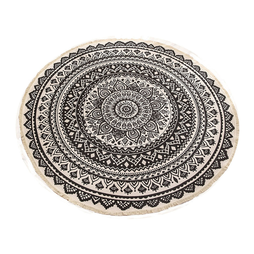 NNEAGS Black Carpet Soft Linen Bohemian Non-Slip Floor Retro Minimalist Round Rug Home Decor with Tassels