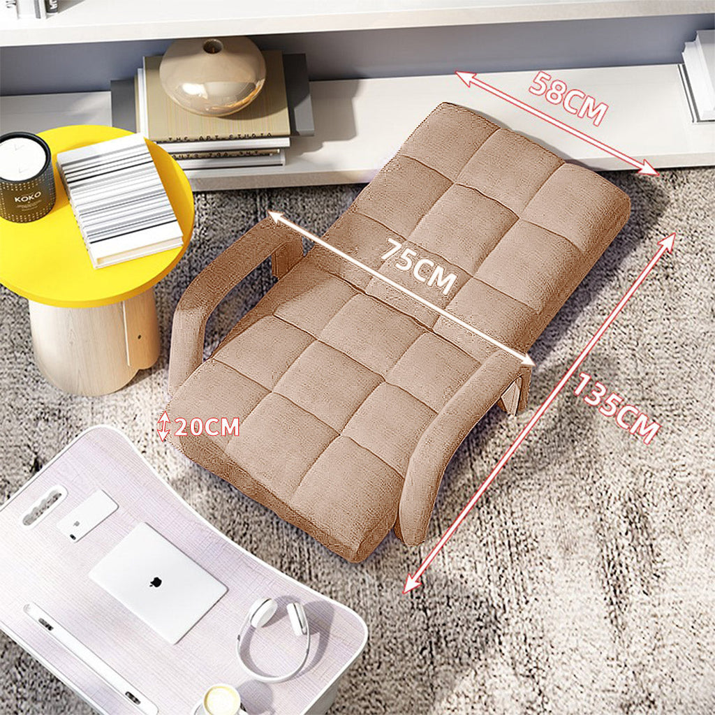 NNEAGS Foldable Lounge Cushion Adjustable Floor Lazy Recliner Chair with Armrest Khaki-1
