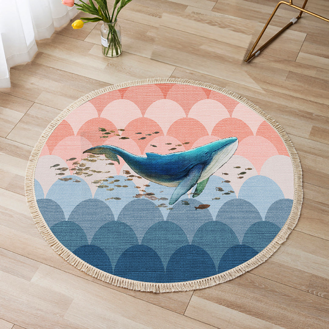 NNEAGS 2X 120cm Round Tassels Shark Print Area Rugs, Home Decor