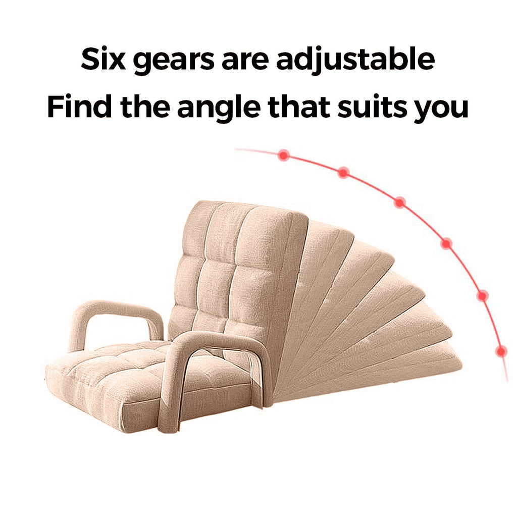 NNEAGS Foldable Lounge Cushion Adjustable Floor Lazy Recliner Chair with Armrest Khaki-2