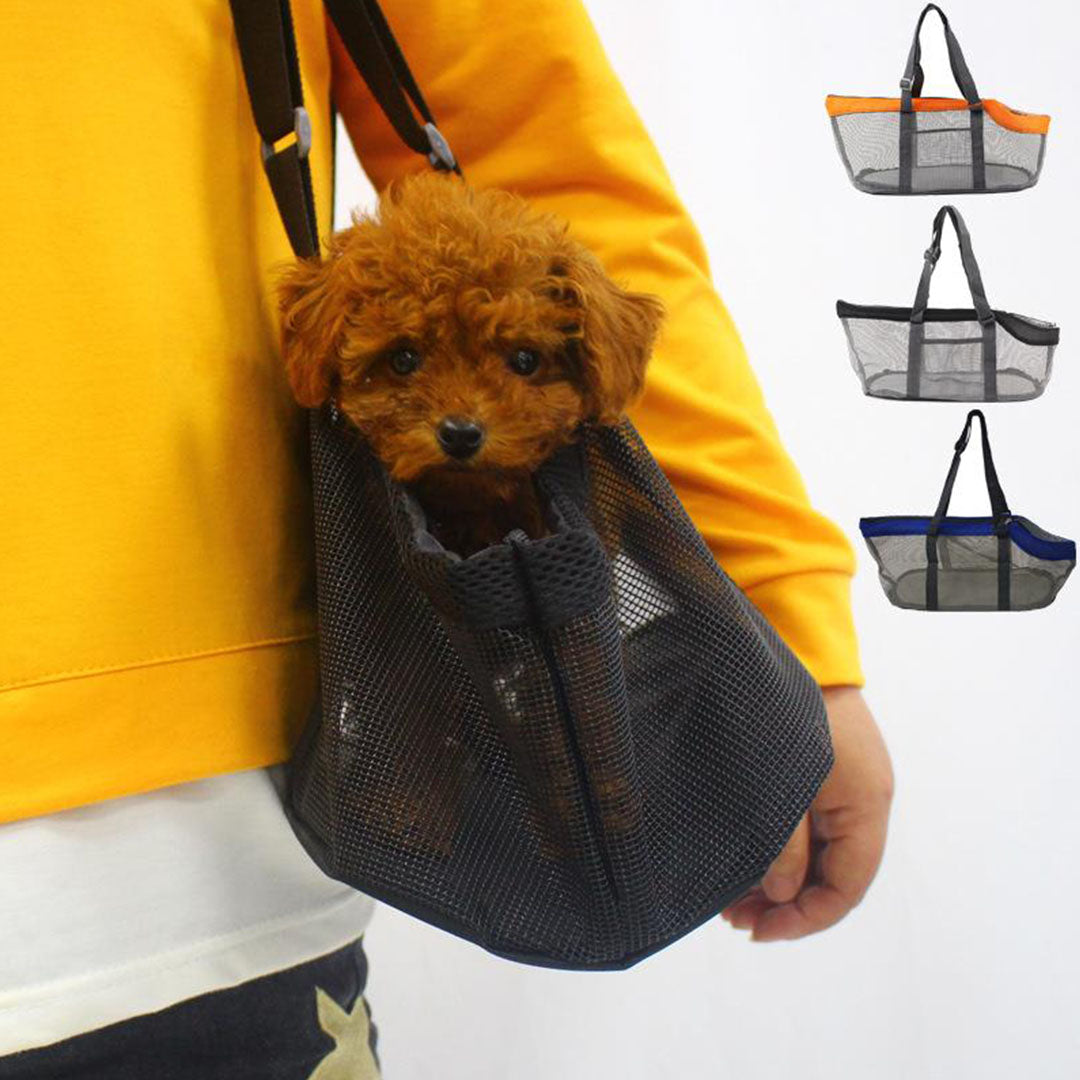 NNEAGS Black Pet Carrier Bag Breathable Net Mesh Tote Pouch Dog Cat Travel Essentials-2