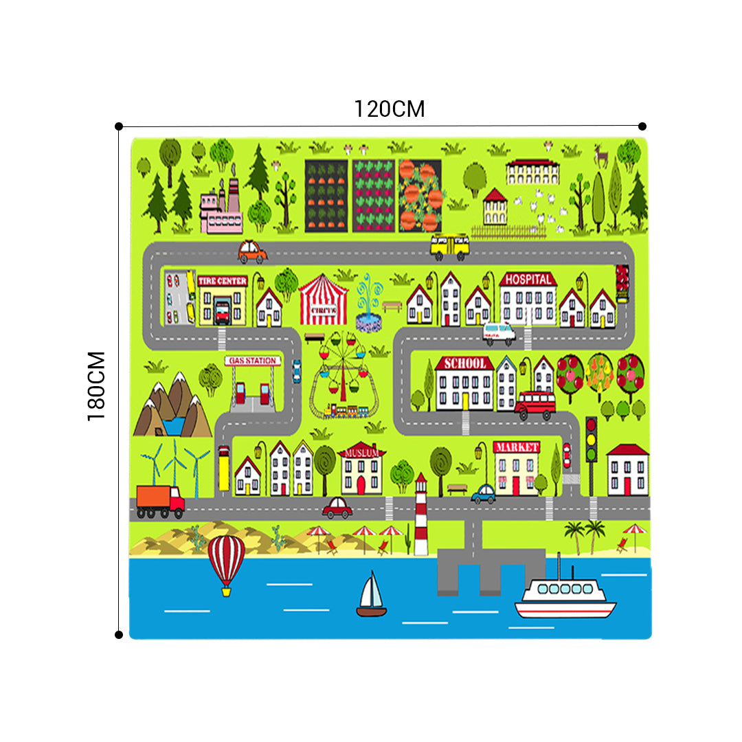 NNEAGS 2X 120cm Kids Rug Street Map Play Mat, Educational Baby Theme Park Area Rugs