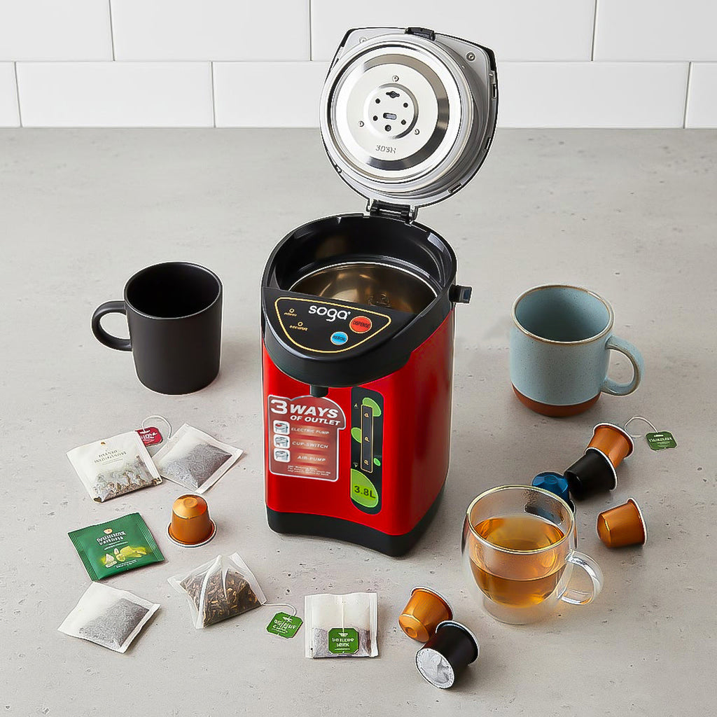 SOGA 3.8L Red Stainless Steel Electric Kettle Water Boiler with 3 Dispensing Modes