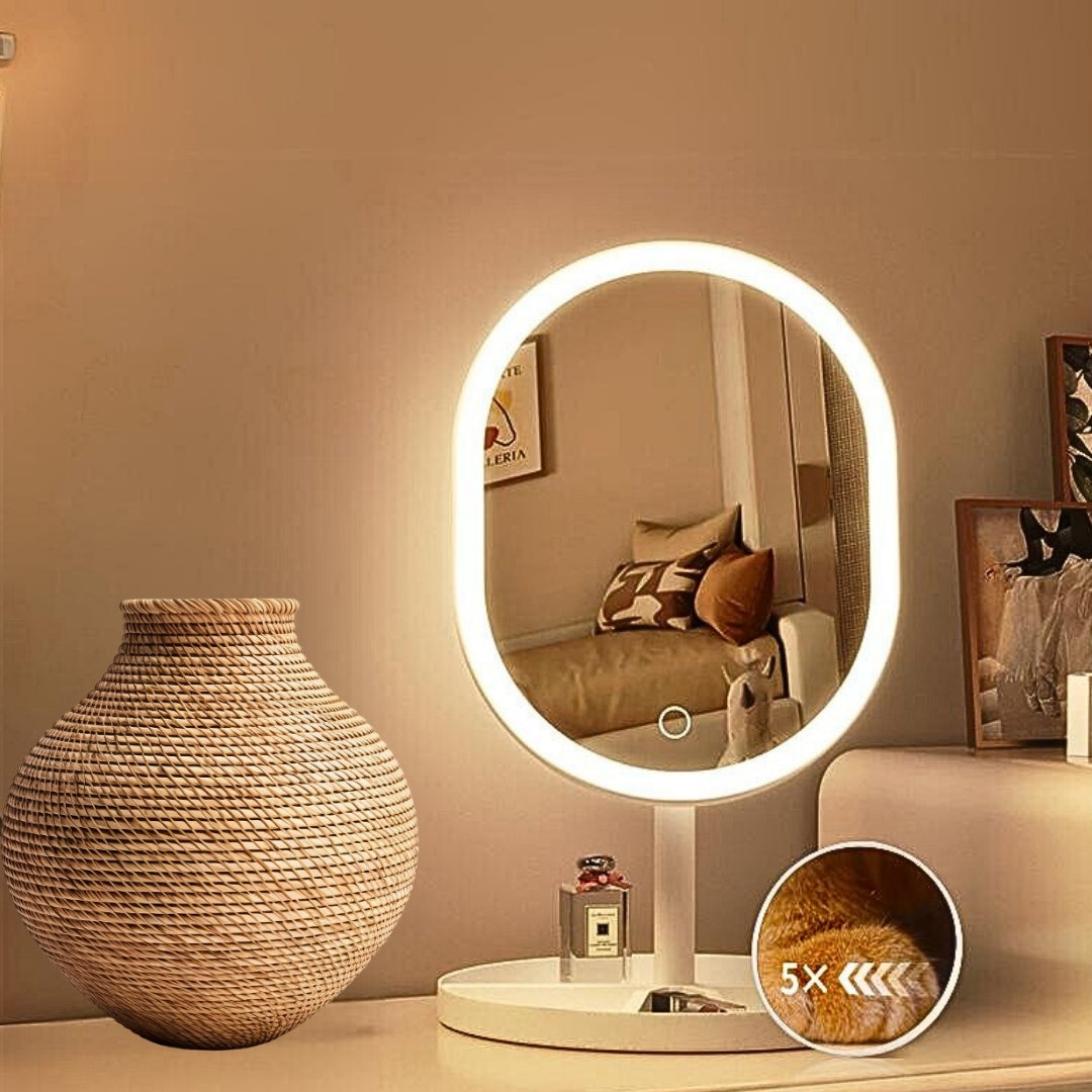 NNEAGS 2X 26cm White Oval Smart LED Makeup Bedroom Table Vanity Mirror Tricolor Adjustable Light
