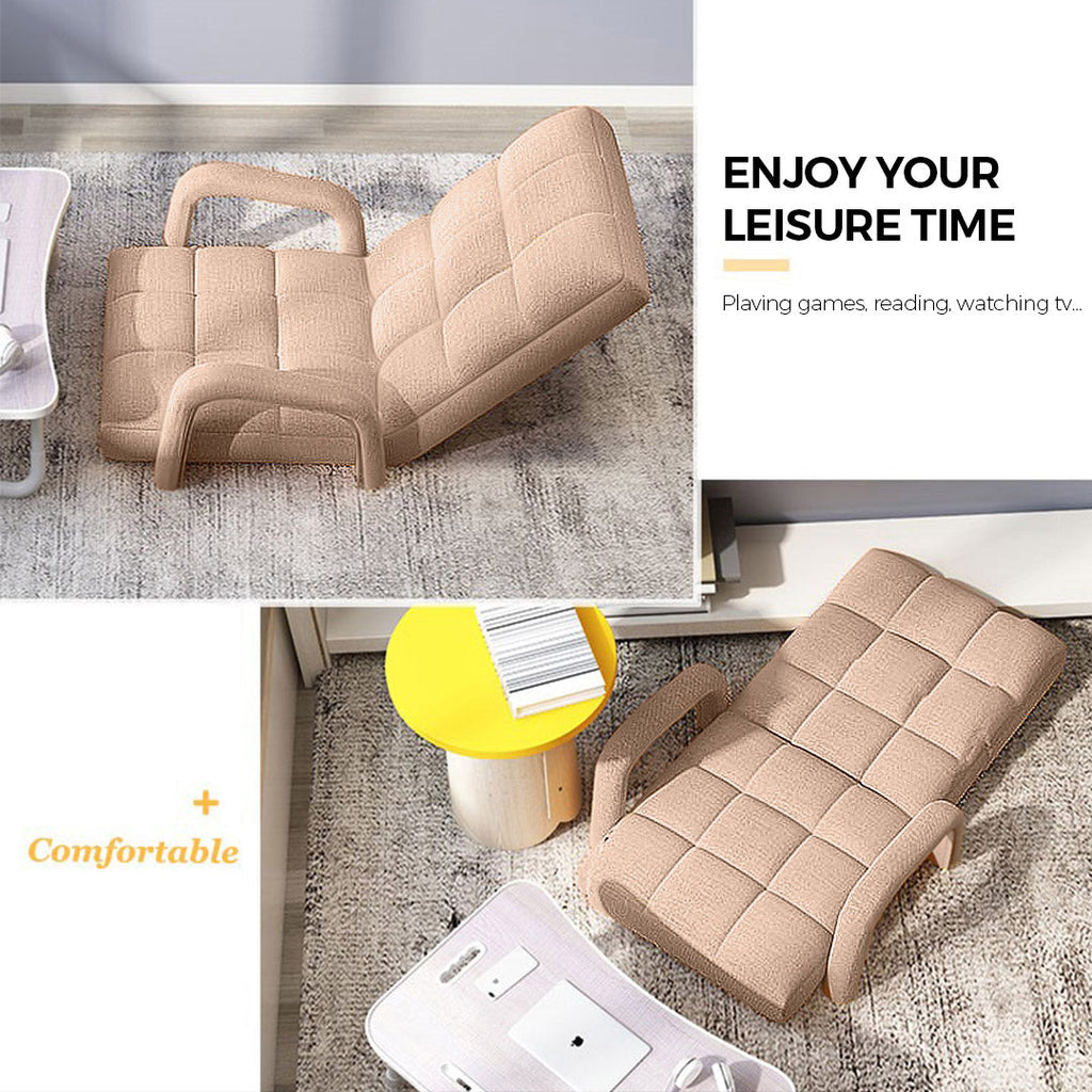 NNEAGS Foldable Lounge Cushion Adjustable Floor Lazy Recliner Chair with Armrest Khaki-3