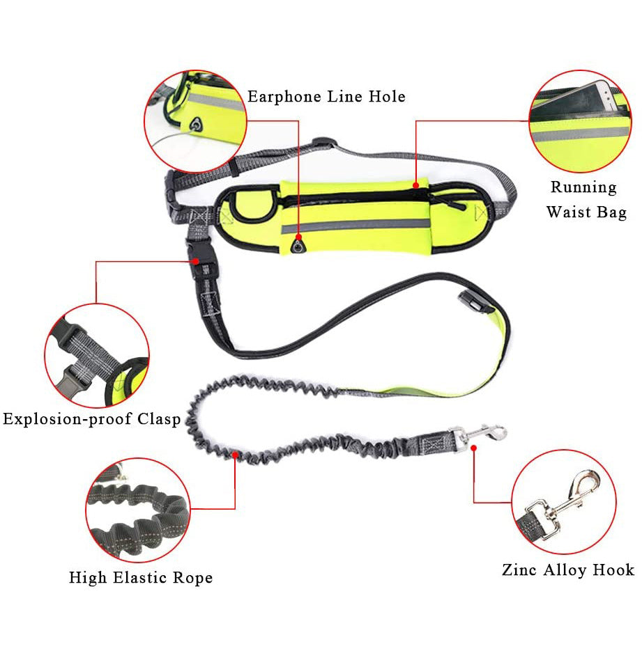 NNEAGS 2X Yellow Adjustable Hands-Free Pet Leash Bag Dog Lead Walking Running Jogging Pet Essentials-3