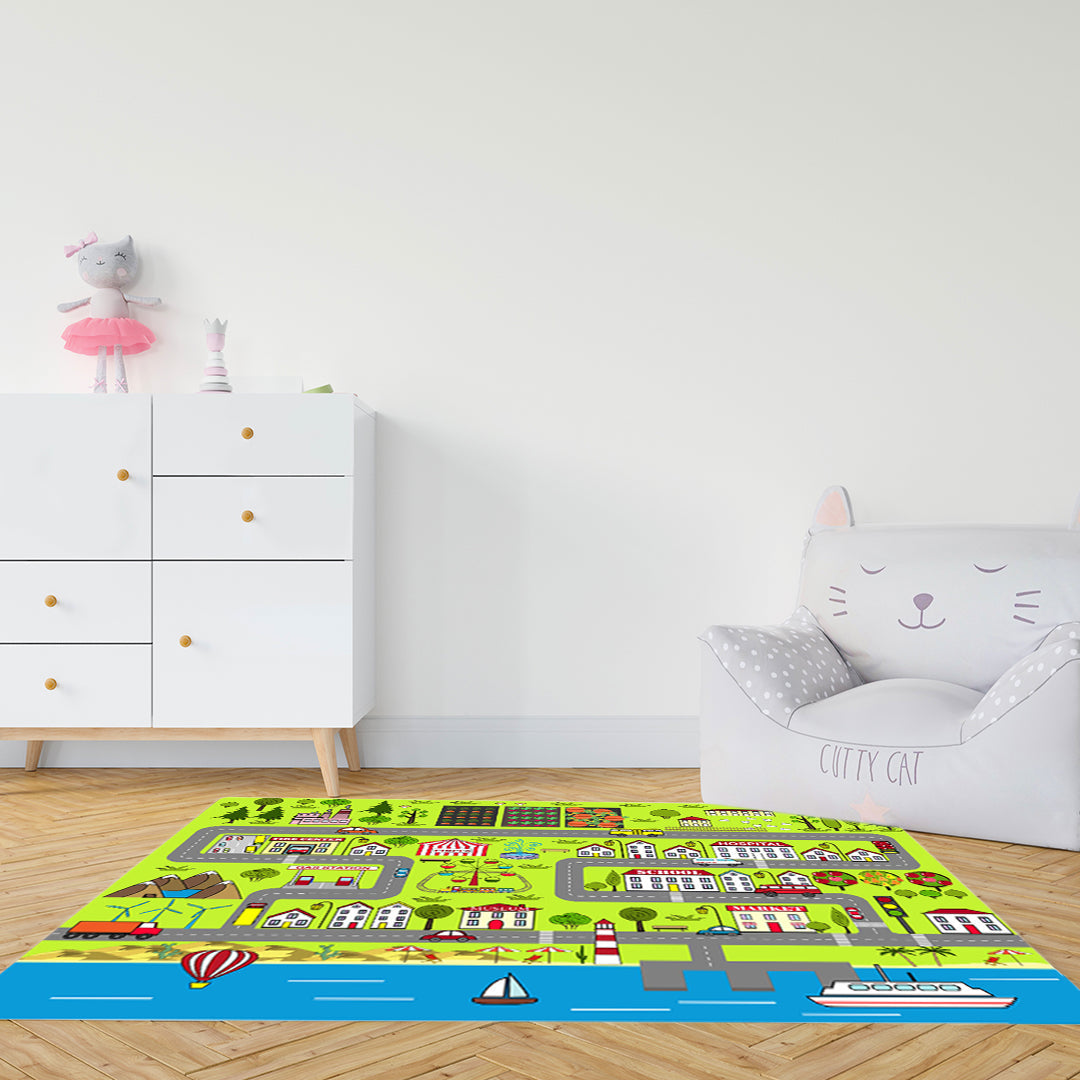 NNEAGS 120cm Kids Rug Street Map Play Mat, Educational Baby Theme Park Area Rugs