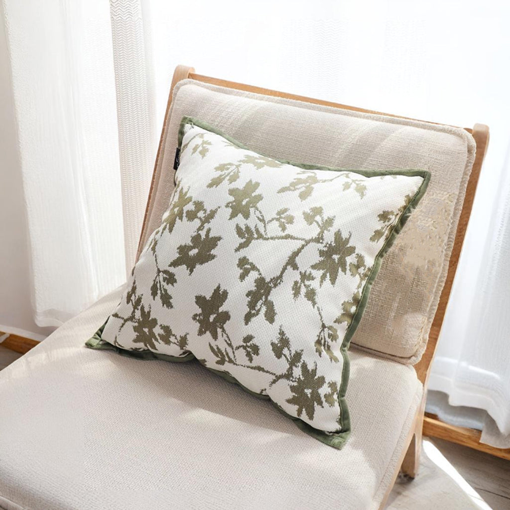 SOGA 2X Floral Cushion 45cm White Green Leaf Botanical Pattern Decorative Throw Pillow