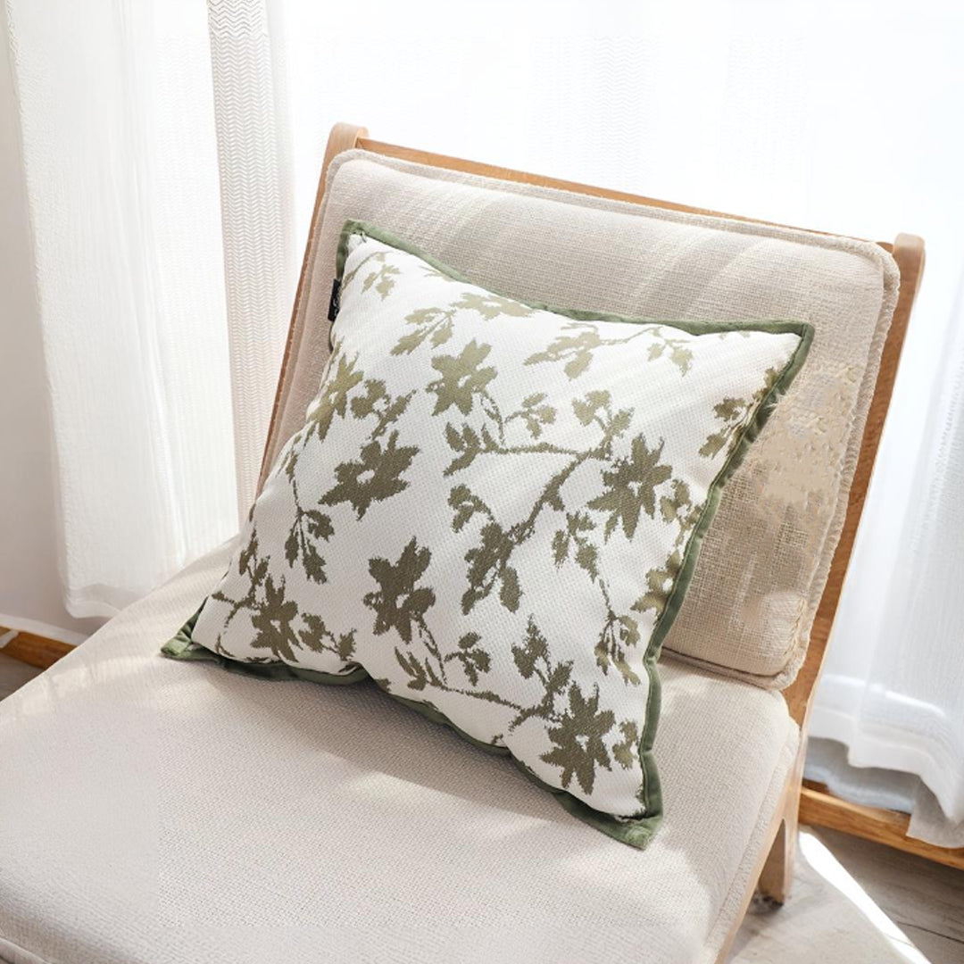 SOGA 2X Floral Cushion 45cm White Green Leaf Botanical Pattern Decorative Throw Pillow