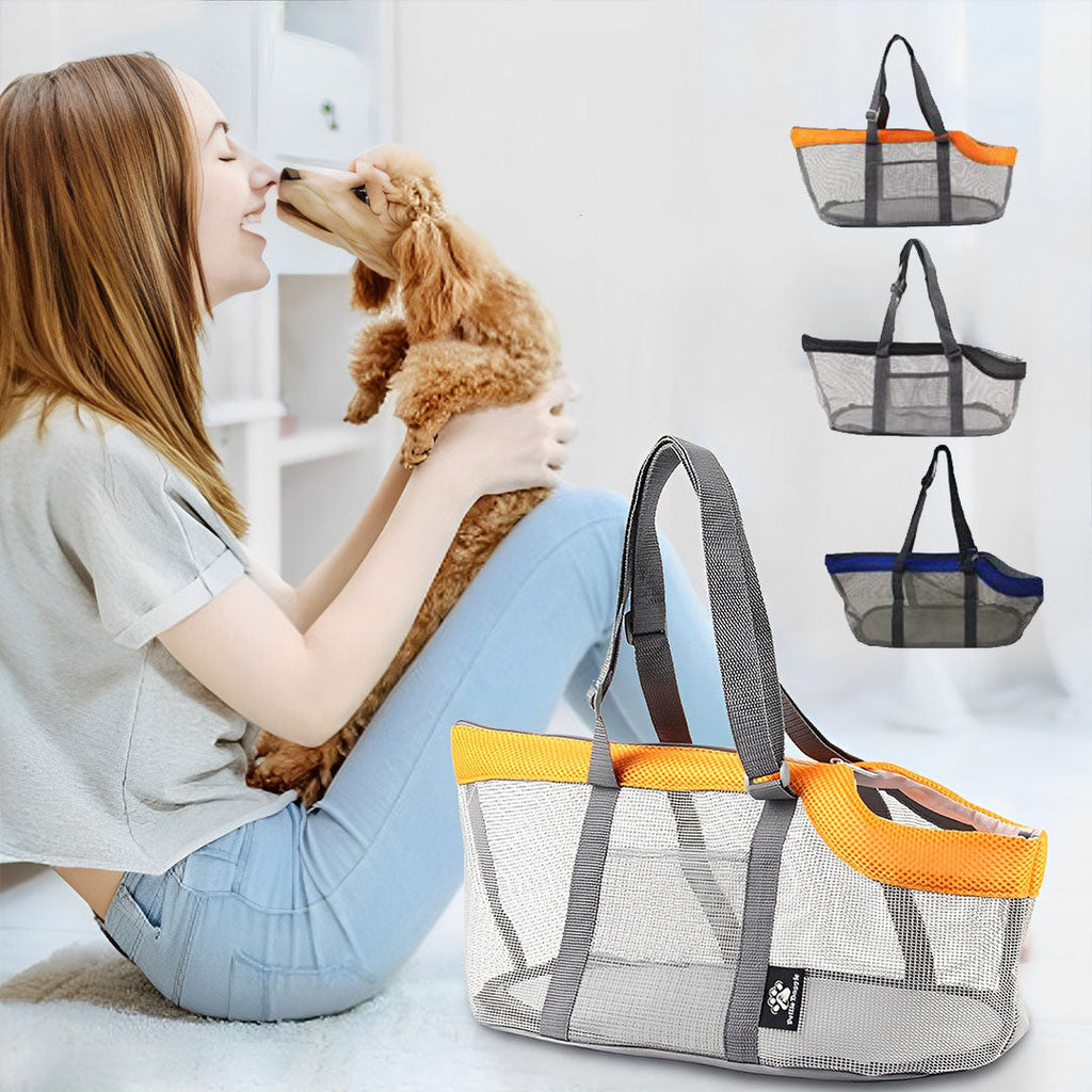 NNEAGS Black Pet Carrier Bag Breathable Net Mesh Tote Pouch Dog Cat Travel Essentials-3