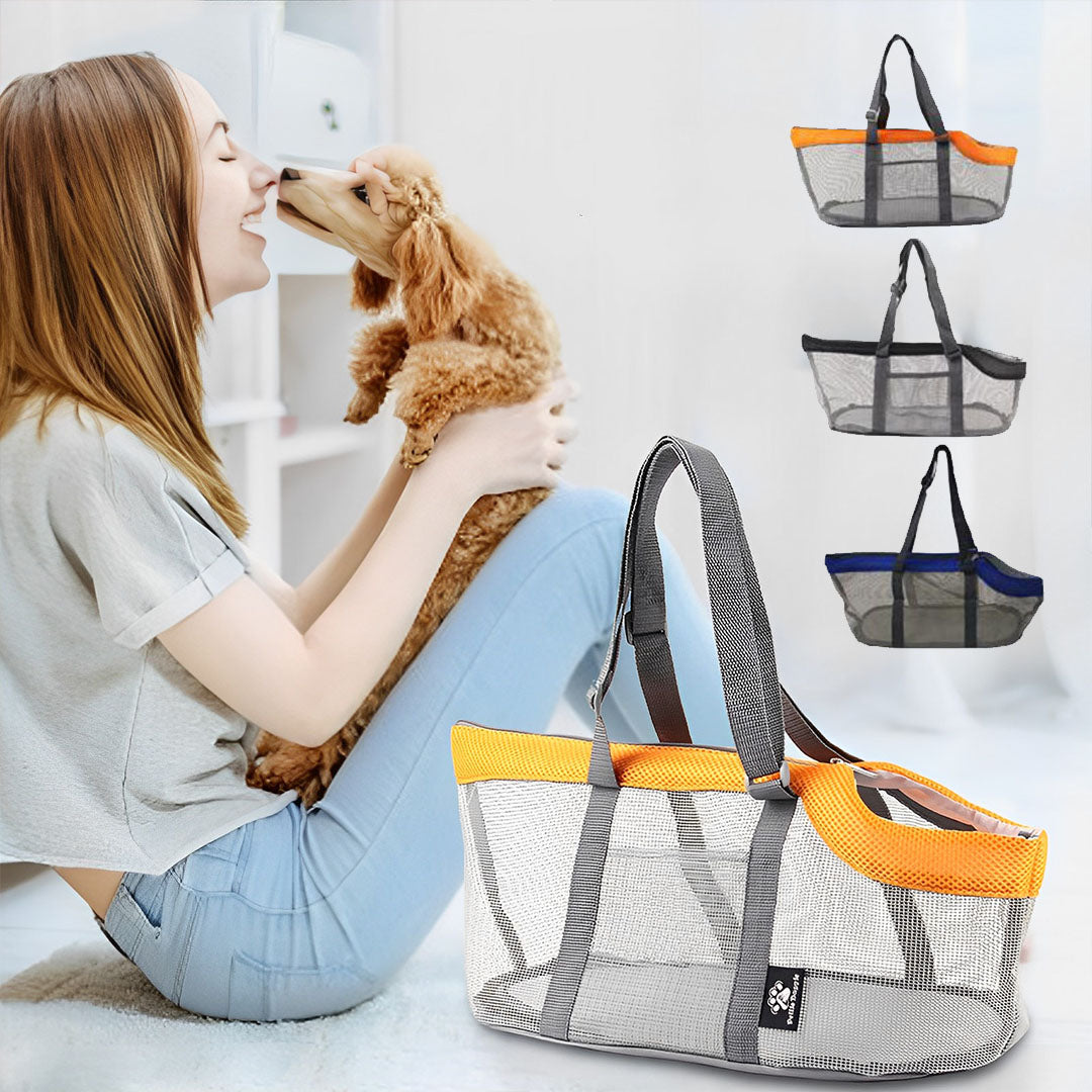 NNEAGS Black Pet Carrier Bag Breathable Net Mesh Tote Pouch Dog Cat Travel Essentials-3