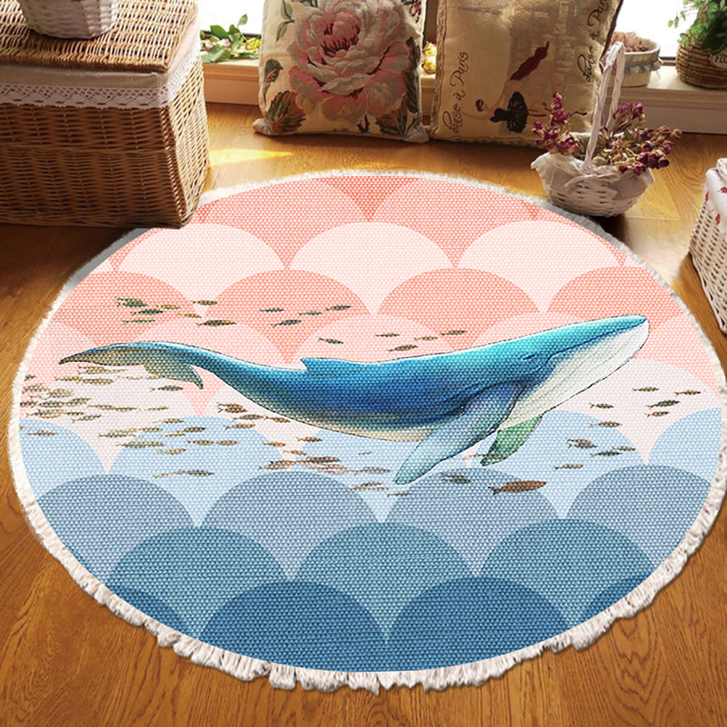 NNEAGS 2X 120cm Round Tassels Shark Print Area Rugs, Home Decor