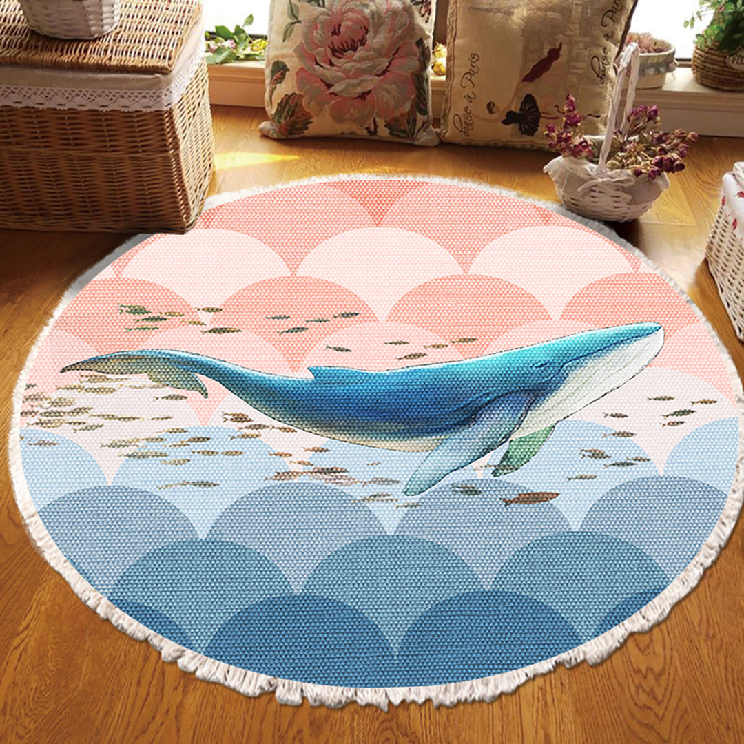 NNEAGS 2X 120cm Round Tassels Shark Print Area Rugs, Home Decor