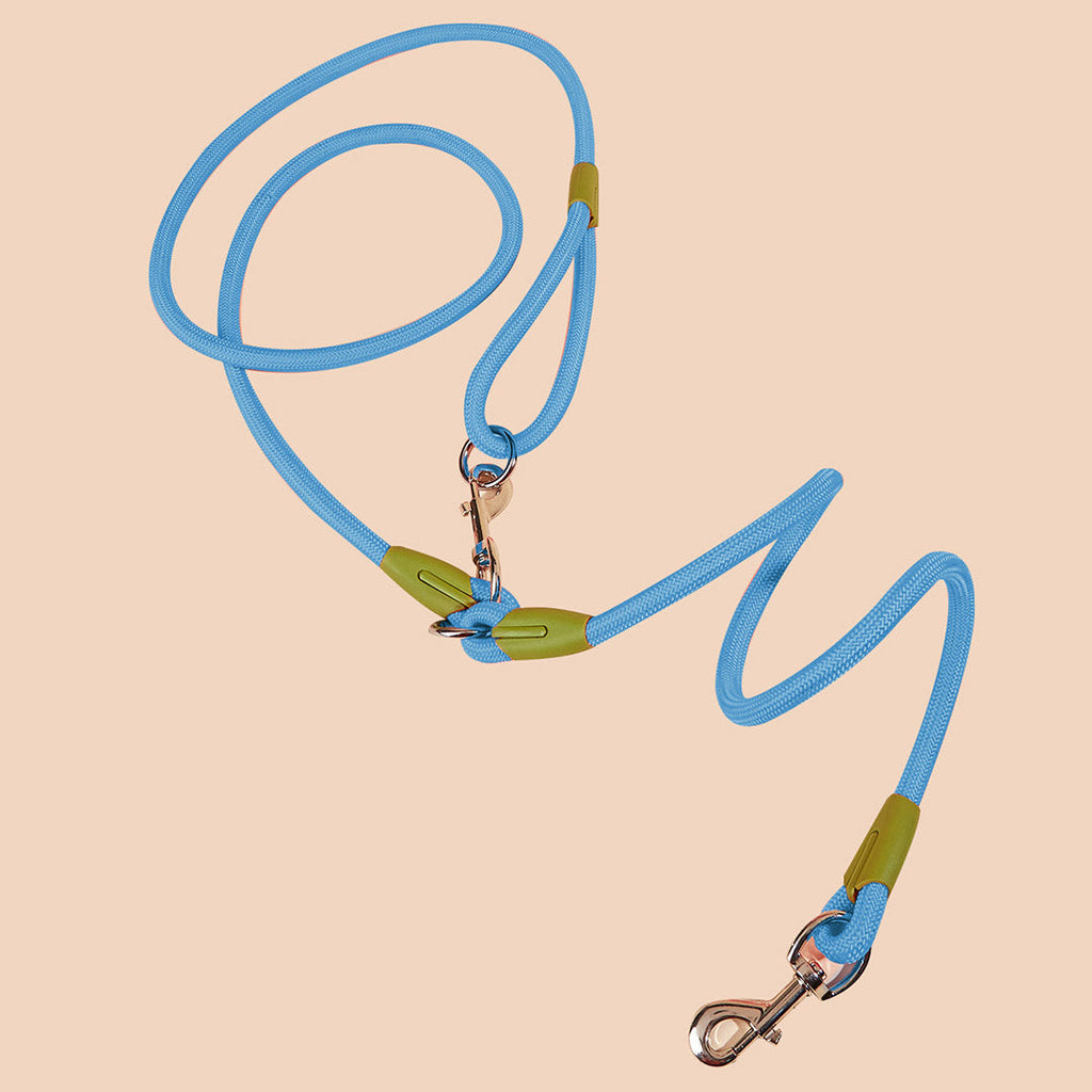 NNEAGS 220cm Multifunction Hands-Free Rope Pet Cat Dog Puppy Double Ended Leash for Walking Training Tracking Obedience Blue-3