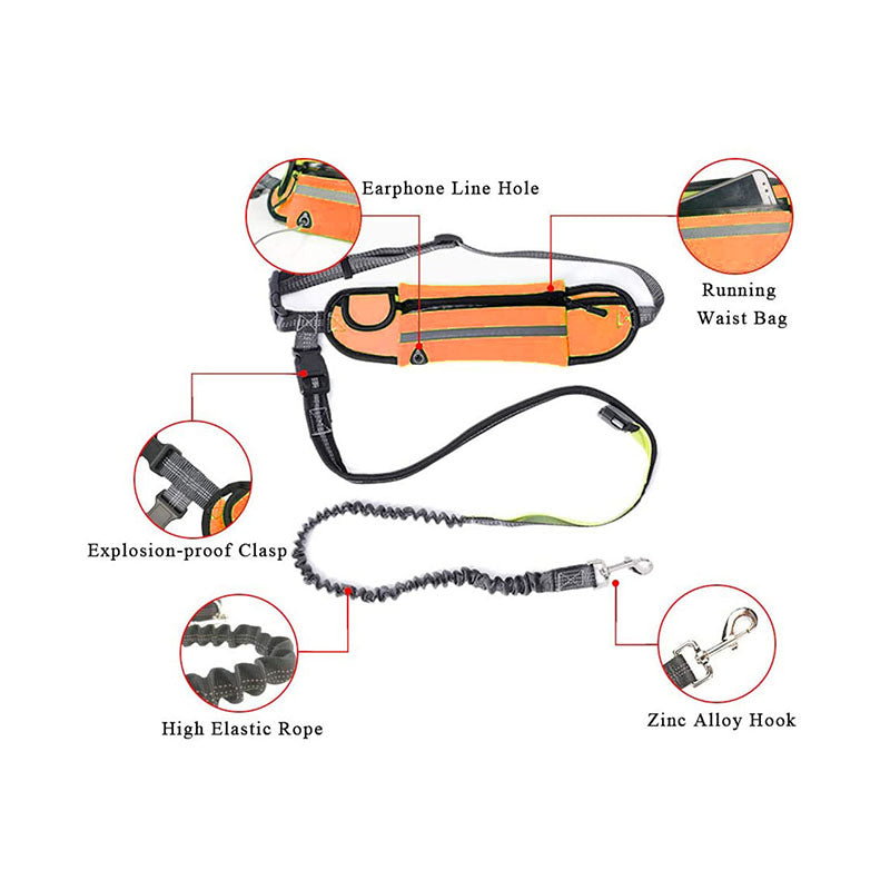 NNEAGS 2X Orange Adjustable Hands-Free Pet Leash Bag Dog Lead Walking Running Jogging Pet Essentials-3