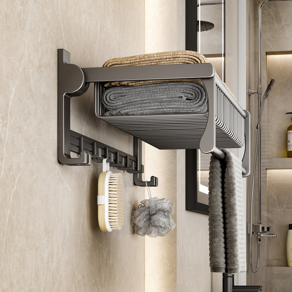 SOGA 2X 50cm Wall-Mounted Double Pole Towel Holder Bathroom Organiser Rail Hanger with Hooks