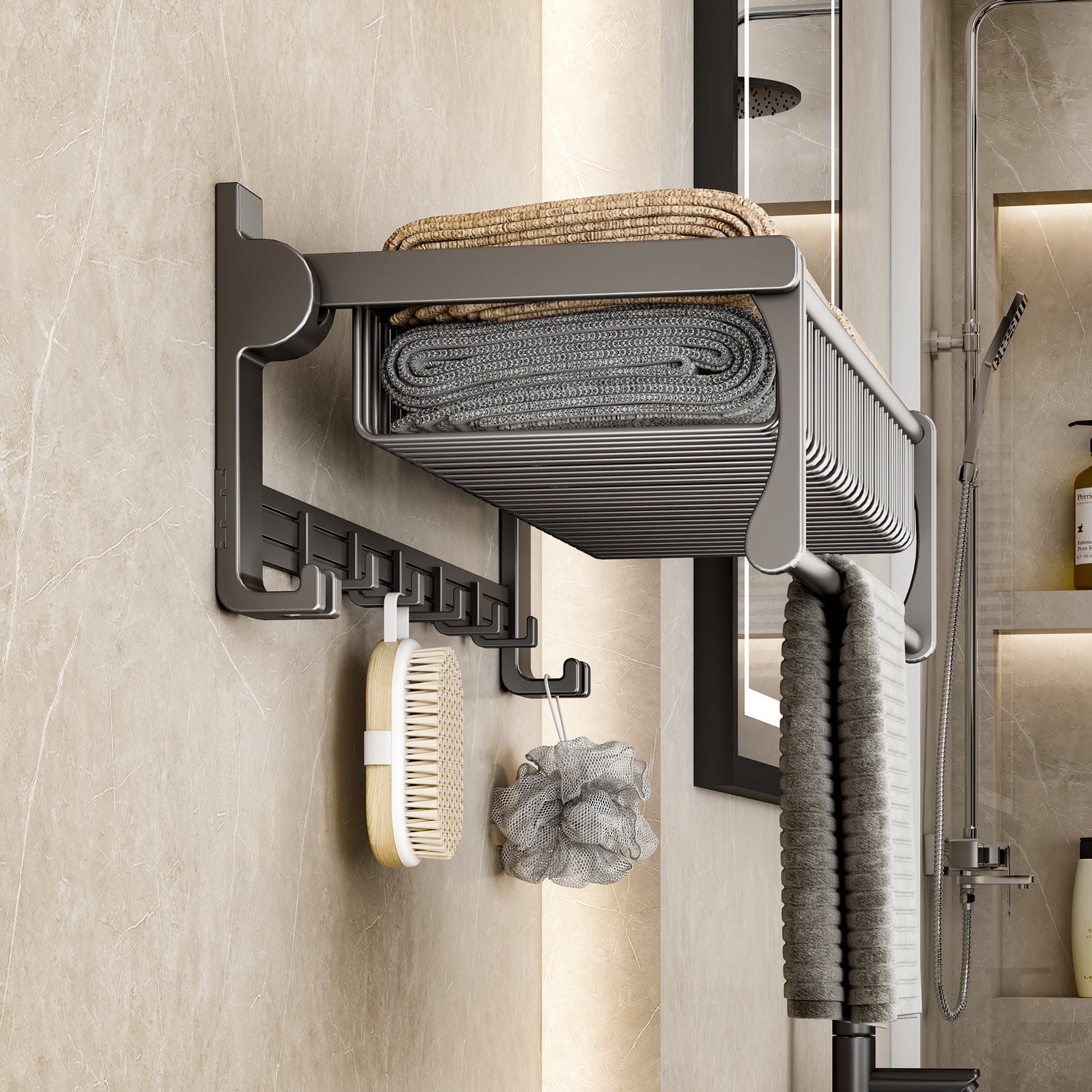 SOGA 2X 50cm Wall-Mounted Double Pole Towel Holder Bathroom Organiser Rail Hanger with Hooks