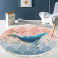 NNEAGS 2X 120cm Round Tassels Shark Print Area Rugs, Home Decor