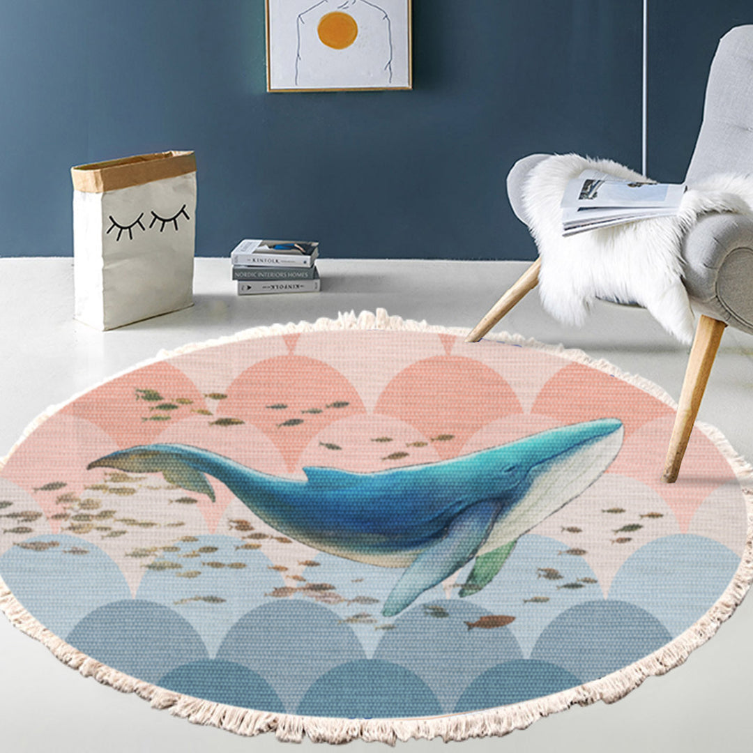 NNEAGS 2X 120cm Round Tassels Shark Print Area Rugs, Home Decor