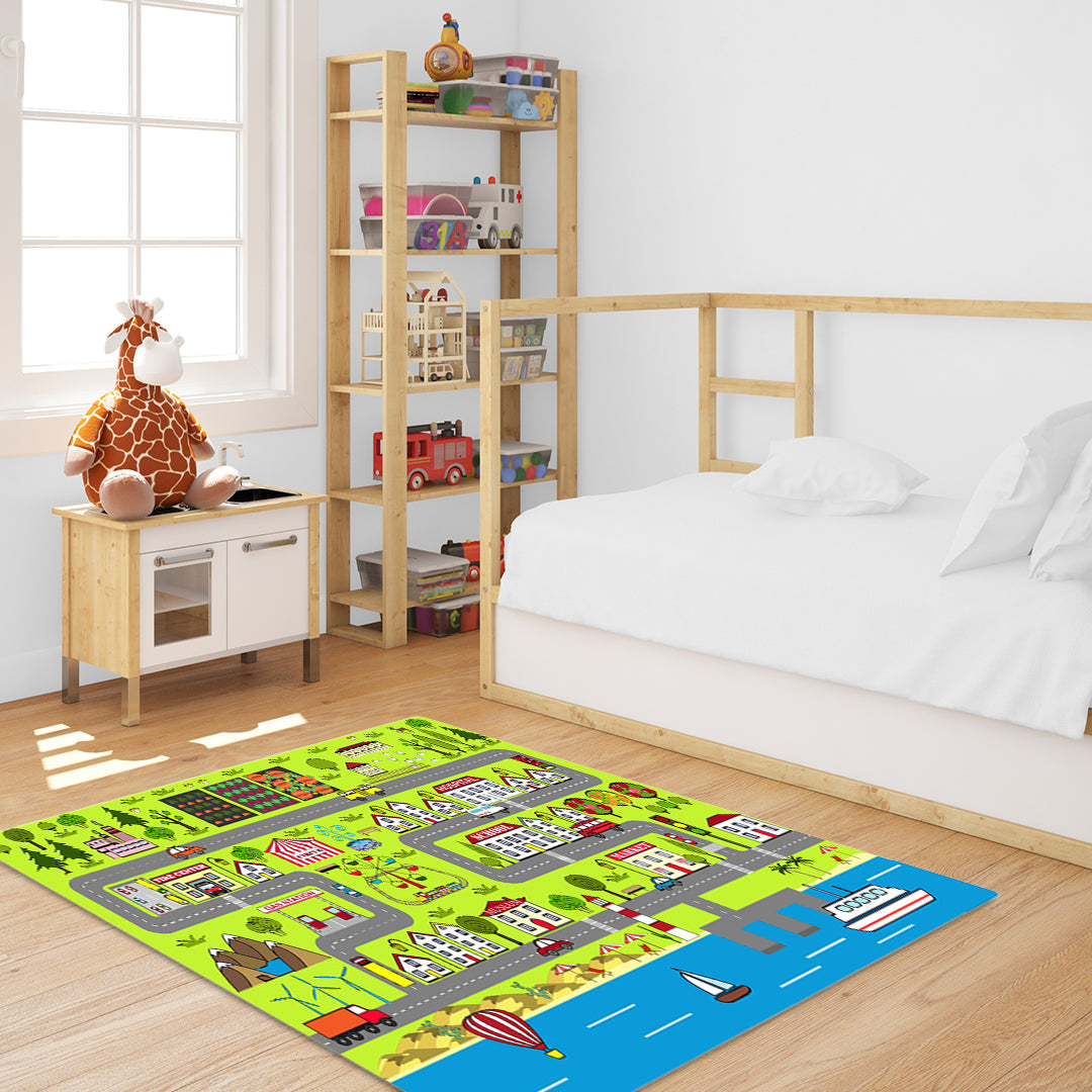 NNEAGS 120cm Kids Rug Street Map Play Mat, Educational Baby Theme Park Area Rugs