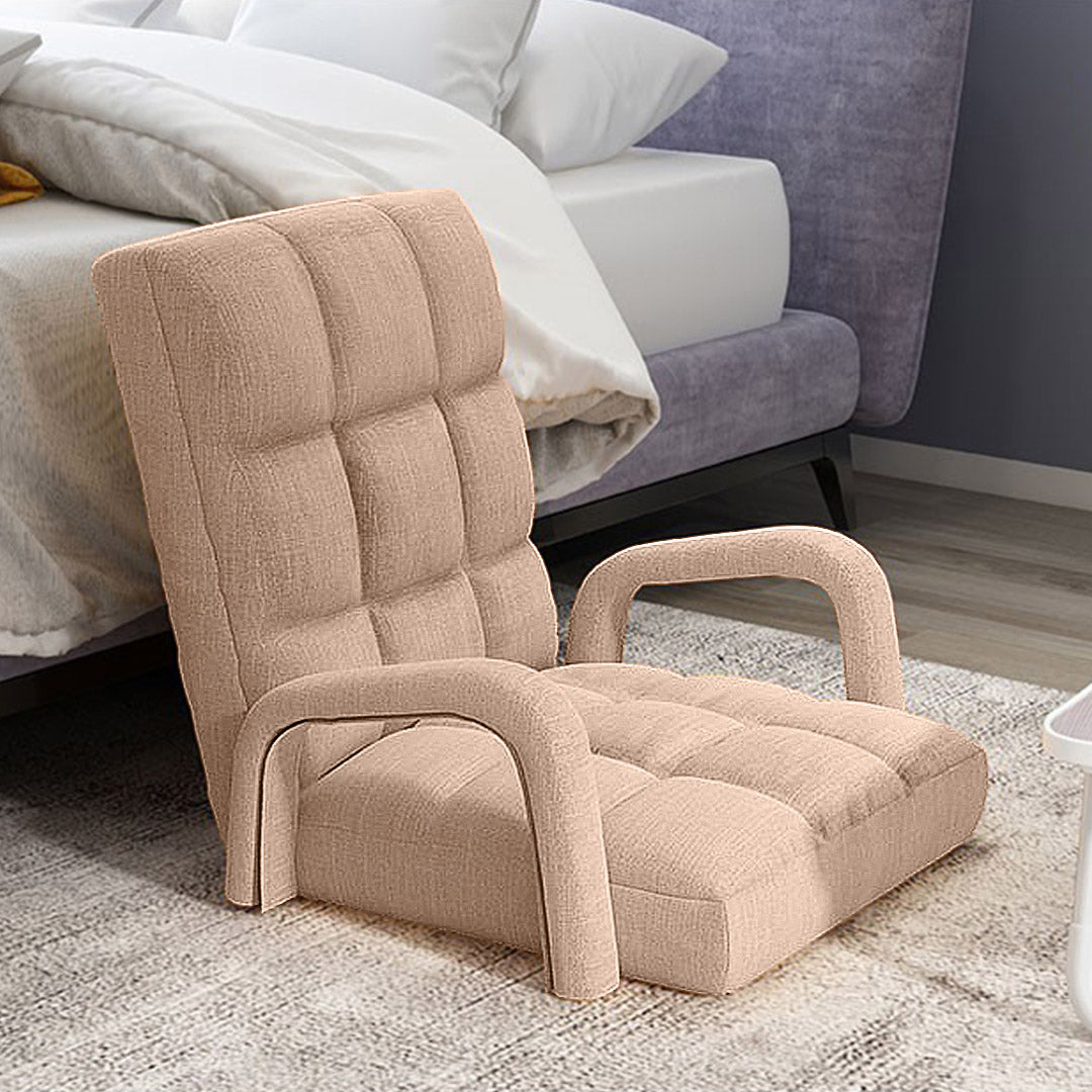 NNEAGS Foldable Lounge Cushion Adjustable Floor Lazy Recliner Chair with Armrest Khaki-4