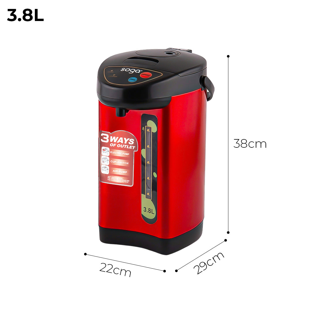SOGA 3.8L Red Stainless Steel Electric Kettle Water Boiler with 3 Dispensing Modes