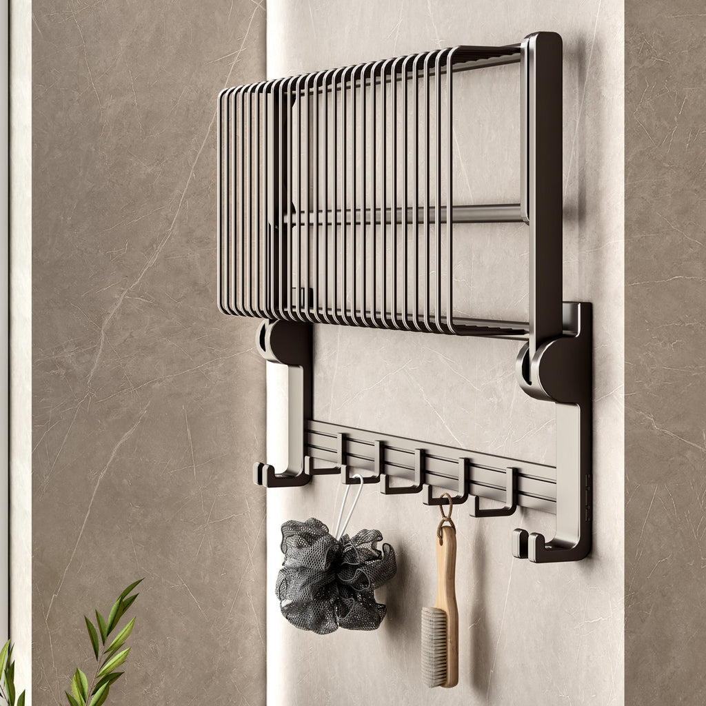 SOGA 2X 50cm Wall-Mounted Double Pole Towel Holder Bathroom Organiser Rail Hanger with Hooks