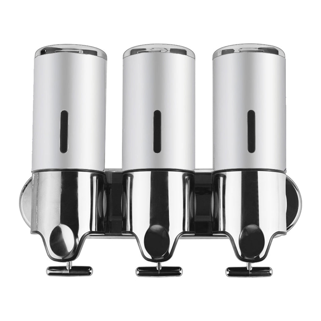 NNEIDS 3 Bottles Bathroom Shower Soap Dispenser Silver