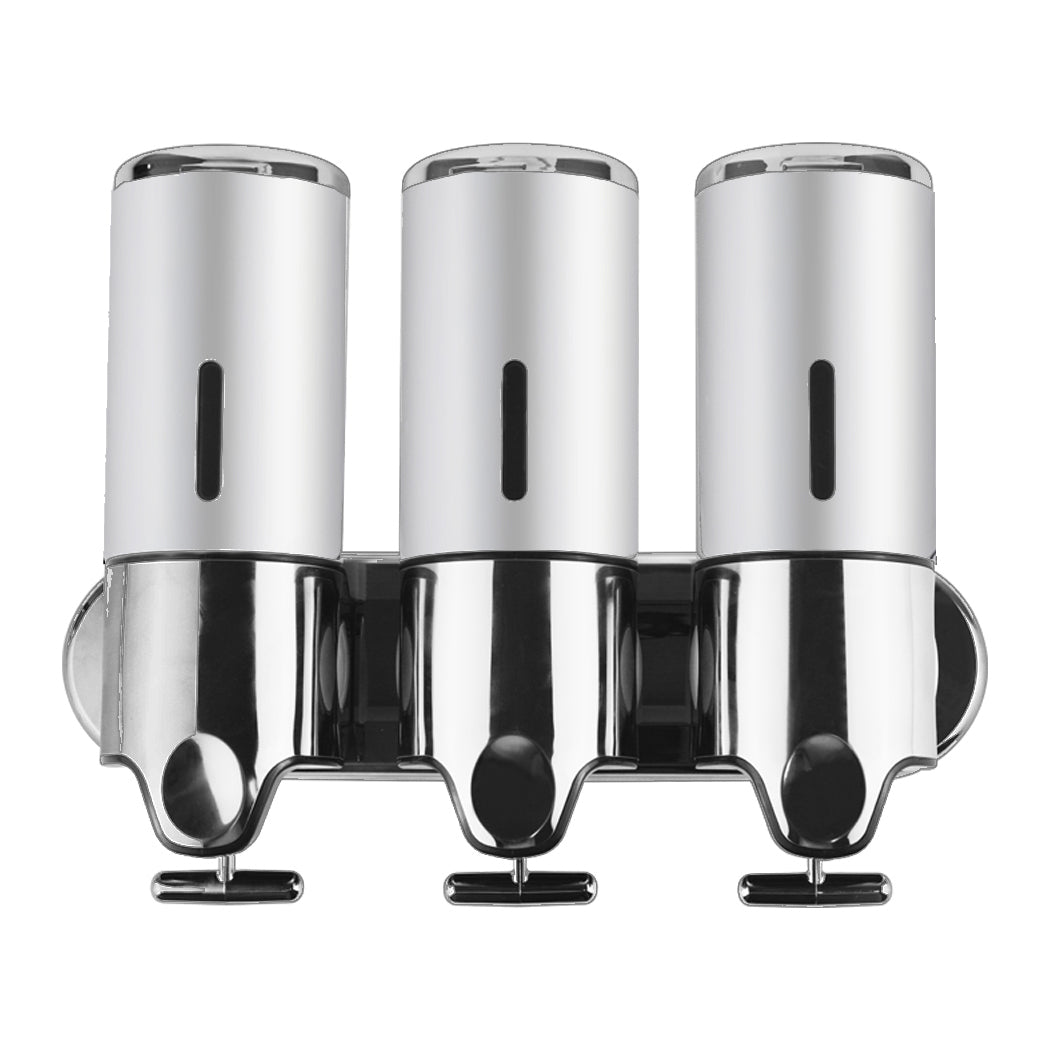 NNEIDS 3 Bottles Bathroom Shower Soap Dispenser Silver
