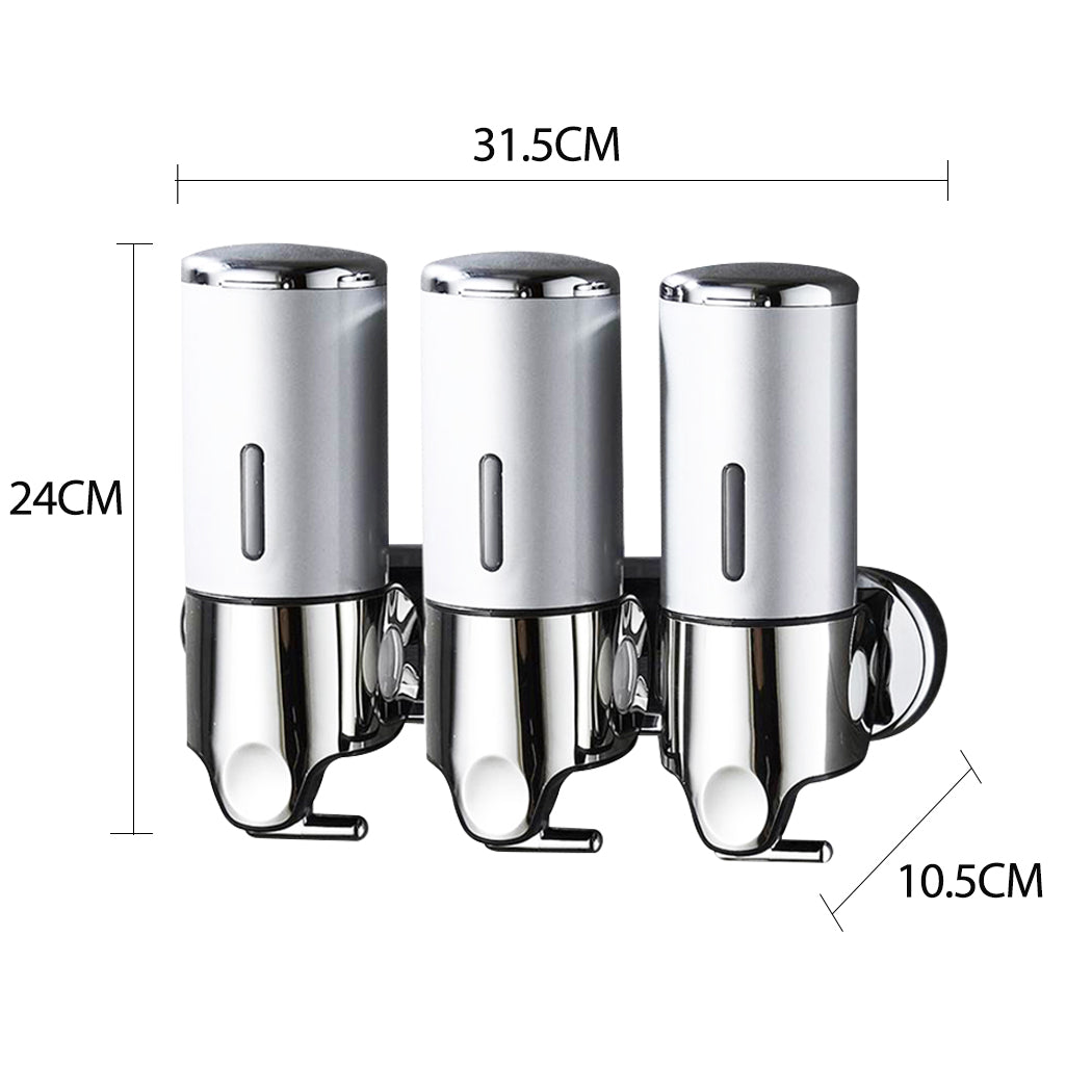 NNEIDS 3 Bottles Bathroom Shower Soap Dispenser Silver