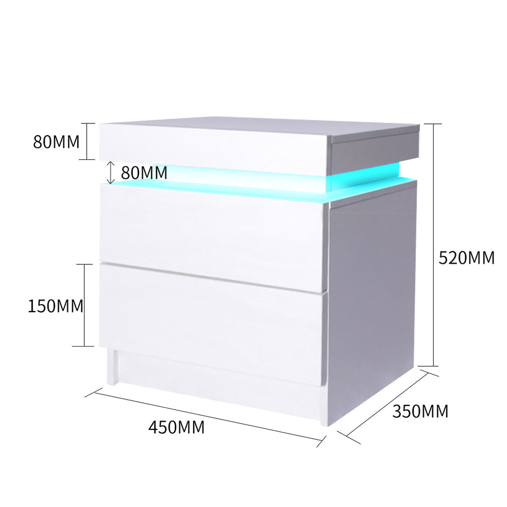 Levede Bedside Tables RGB LED Side Table White