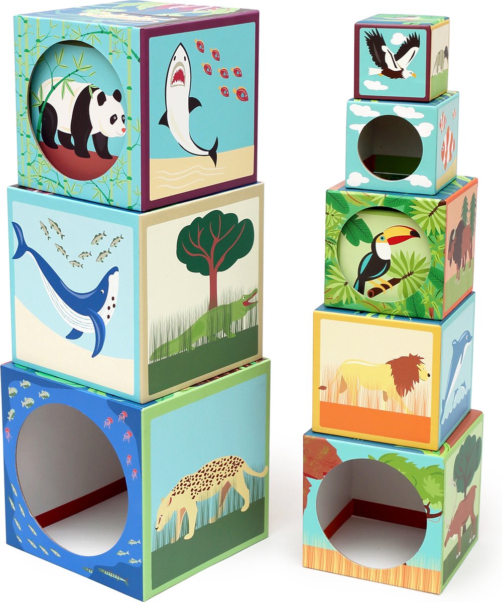 Scratch stacking tower - animals of the world - 10 pieces - sturdy and durable cardboard - 1 year-0