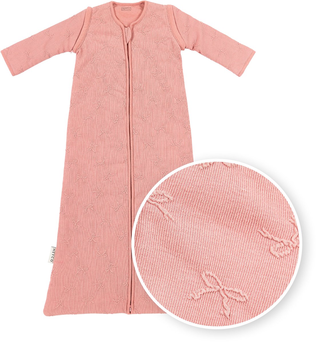 Meyco baby studio collection bow baby sleeping bag with zip-off sleeves - pink - 70cm - 2.5 tog-0